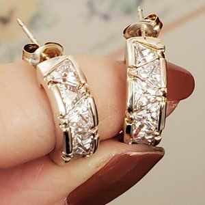 Sterling Silver CZ Diamond Hoop Earrings